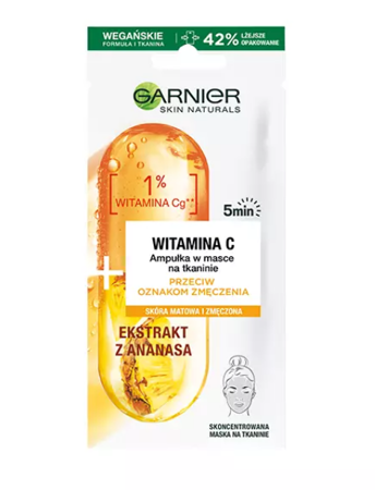 Garnier Skin Naturals Vitamic C Ampułka przeciw oznakom zmęczenia w masce na tkaninie  15 g